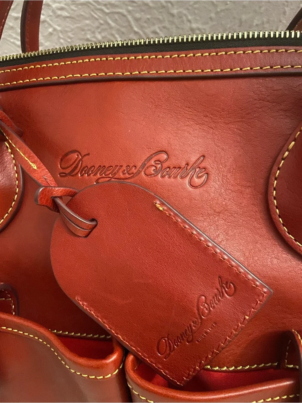 Dooney & Bourke Red Floretine Leather Double-Pocket tote bag plus dust bag